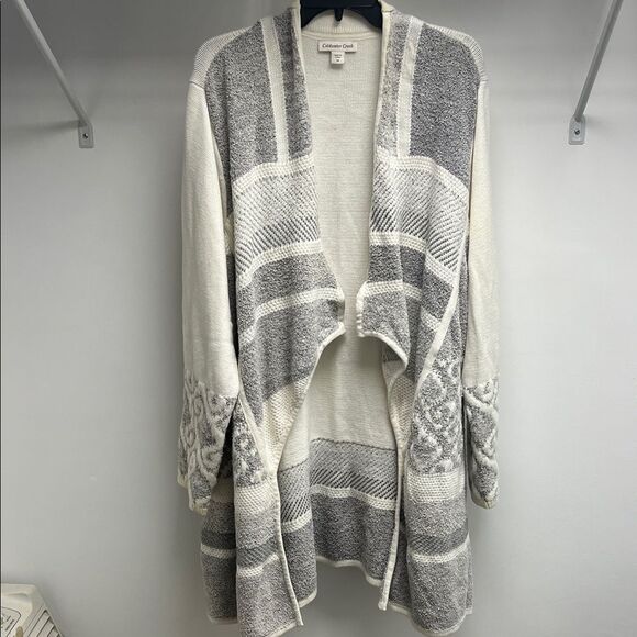 Coldwater Creek Women's Open Front Cardigan in Gray and White - Picture 1 of 6